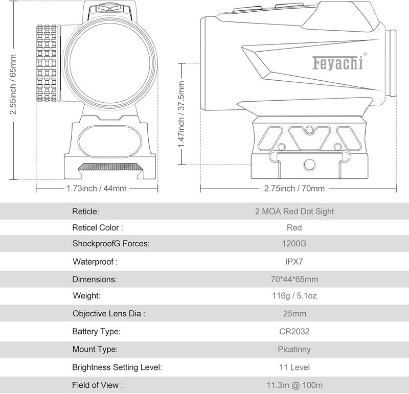 Feyachi V90 2 MOA نقطة حمراء رؤية نقطة حمراء مقاومة للماء بندقية 1 × 25 مم - Image 5